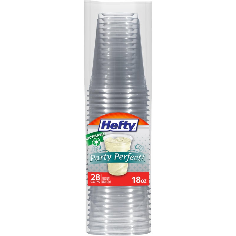 Hefty Party Perfect Clear Plastic Cups Large Clear Party Cups for Easy Cleanup and Large Gatherings Recyclable 18 Ounce 28 Count
