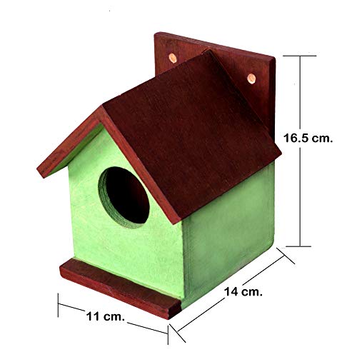 Cket Bird House Nest Box Pure Wooden for Sparrow, Budgies and Finches Eco Friendly for Garden Balcony Hanging 07 Green (Pack of 3) - Image 4