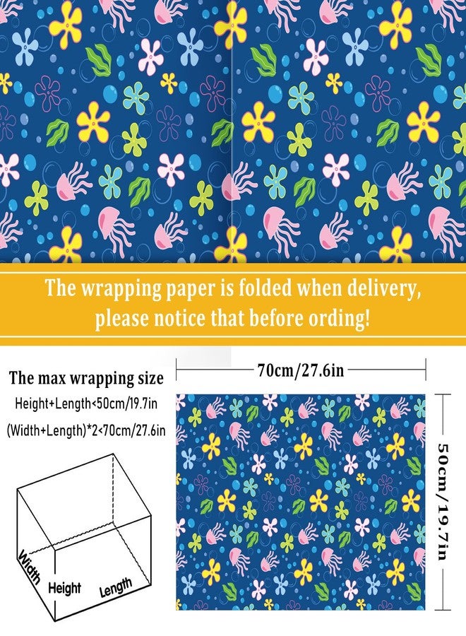 FYSUIMU 8 Sheets Cartoon Sponge Wrapping Paper - Not Roll - Ocean Flower Bubble Jellyfish Gift Wrap Paper Folded Flat for DIY Crafts Birthday Under The Sea Party, 19.7 x 27.6 Inch - Image 2