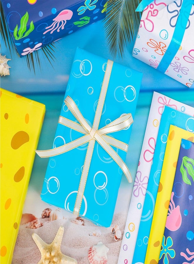 FYSUIMU 8 Sheets Cartoon Sponge Wrapping Paper - Not Roll - Ocean Flower Bubble Jellyfish Gift Wrap Paper Folded Flat for DIY Crafts Birthday Under The Sea Party, 19.7 x 27.6 Inch - Image 5