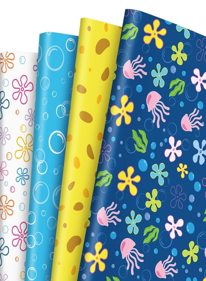 FYSUIMU 8 Sheets Cartoon Sponge Wrapping Paper - Not Roll - Ocean Flower Bubble Jellyfish Gift Wrap Paper Folded Flat for DIY Crafts Birthday Under The Sea Party, 19.7 x 27.6 Inch - Image 1