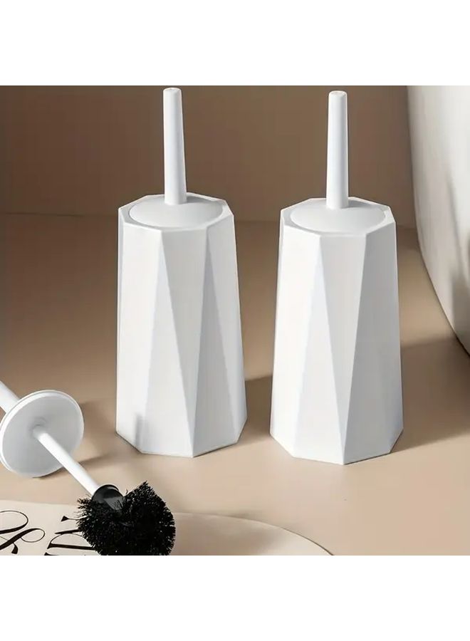 White Toilet Brush Set With Lid Holder Splash Proof Design Heavy Duty Rust Resistant - Image 1