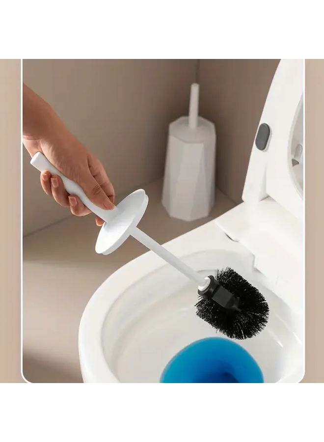 White Toilet Brush Set With Lid Holder Splash Proof Design Heavy Duty Rust Resistant - Image 4