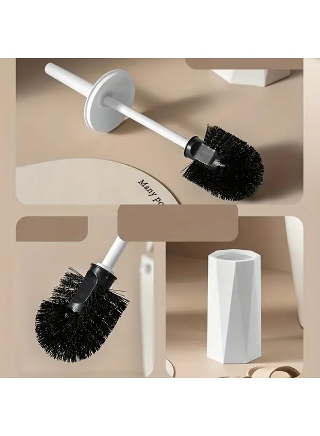 White Toilet Brush Set With Lid Holder Splash Proof Design Heavy Duty Rust Resistant - Image 5