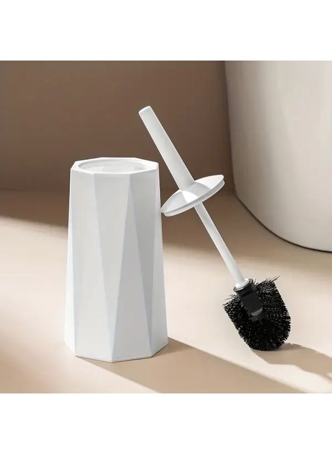 White Toilet Brush Set With Lid Holder Splash Proof Design Heavy Duty Rust Resistant - Image 2