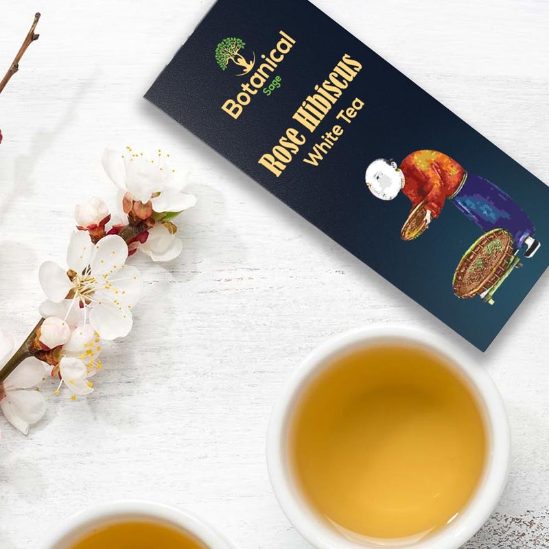 Botanical Sage- Rose Hibiscus White Tea 40 Pyramid Tea Bags | Selected | Luxury Tea | Himalayan White tea with Rose Petals Hibiscus & Rose hip - Image 2