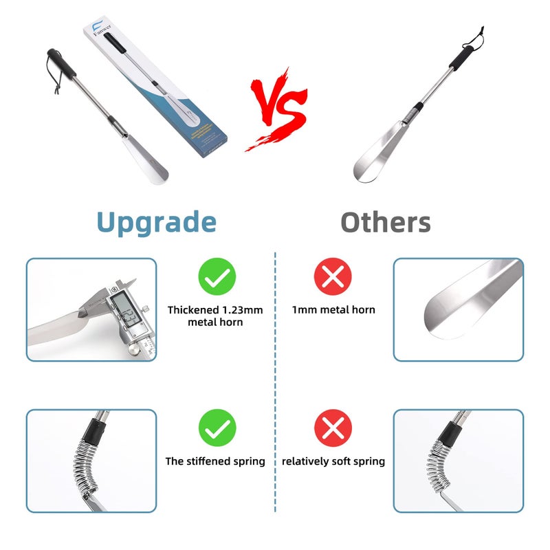 Fanwer Premium Long Handled Shoe Lifter 16" to 31" Adjustable Expander Shoe Horn - Extends & Collapses Stainless Steel Telescopic Spring Shoehorn - Image 2