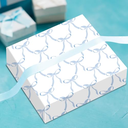 Keluna Blue Bow Gift Wrapping Paper - 12 Pcs Cute Bow Chinoiserie Art Design Gifts Wrap Paper For Valentine'S Day Boy Birthday Bachelorette Party Baby Shower Wedding Holiday - Image 5