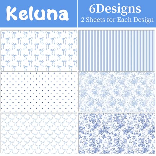 Keluna Blue Bow Gift Wrapping Paper - 12 Pcs Cute Bow Chinoiserie Art Design Gifts Wrap Paper For Valentine'S Day Boy Birthday Bachelorette Party Baby Shower Wedding Holiday - Image 2