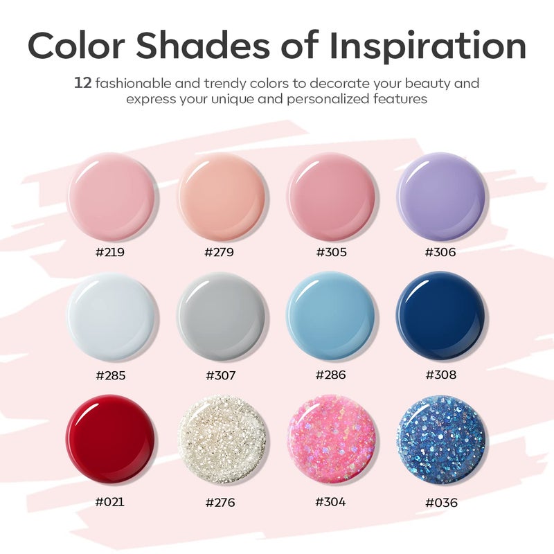 modelones Poly Extension Gel Kit 12 Colors Poly Nail Set All Seasons Colors Nude Pink Blue Glitter Builder Nail Gel French Manicure DIY Gifts for Women - Image 2