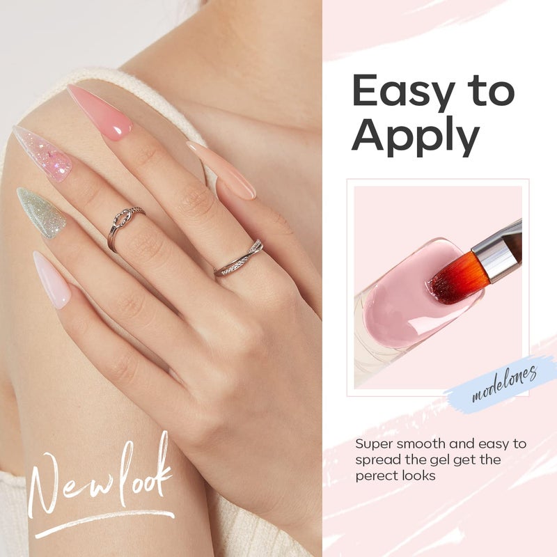 modelones Poly Extension Gel Kit 12 Colors Poly Nail Set All Seasons Colors Nude Pink Blue Glitter Builder Nail Gel French Manicure DIY Gifts for Women - Image 4