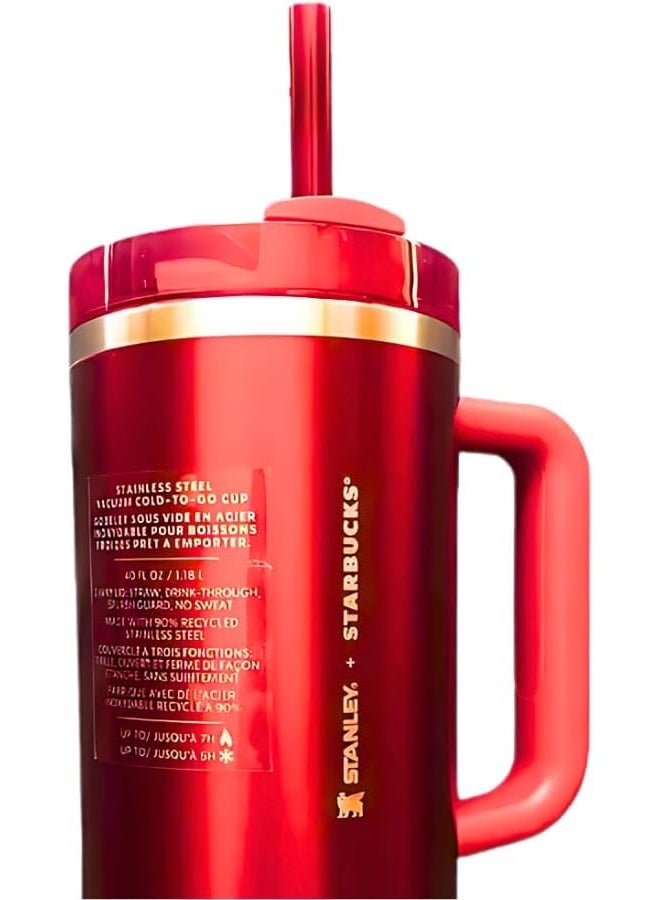 Stanley Quencher H2.0 Flowstate 40oz Thermos – Red Bright Special Edition, Double-Wall Insulated Stainless Steel Tumbler, Keeps Drinks Hot or Cold for Hours, Durable Large-Capacity Travel Mug with Lid and Handle - Image 3