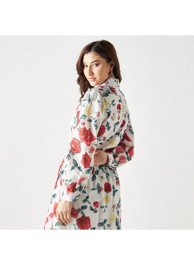 2Xtremz 2Xtremz All-Over Floral Print Shirt with Lace Detail and Waist Tie-Ups  - Image 2