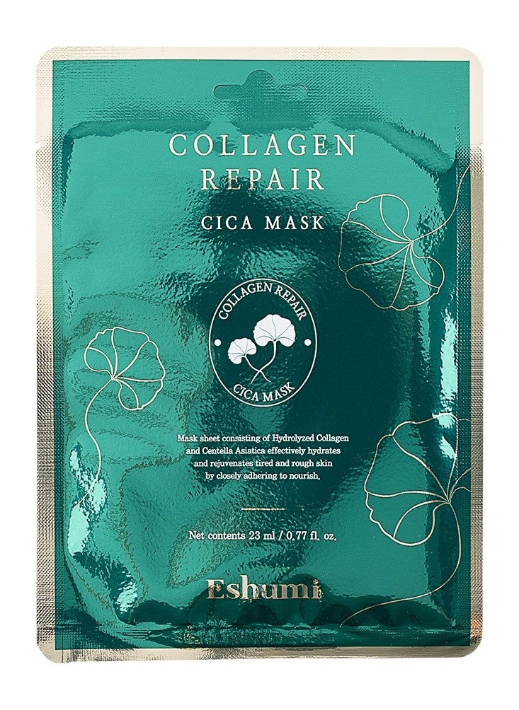 Korean product  collagen repair cica mask sheet - consisting of hydrolyzed Collagen and centella asiatica effectively hydrates and rejuvenates tired and rough skin by closely adhering to ourish