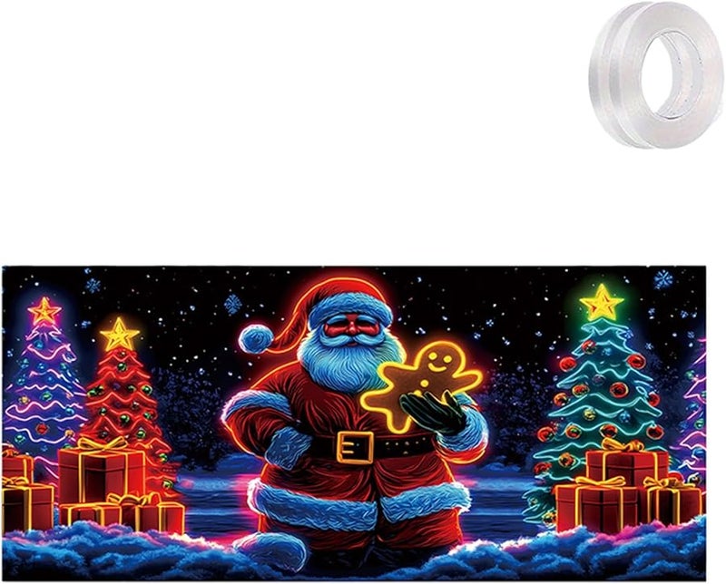 UV Activated Glow In Dark Christmas Garage Door Cover Banner StyleG Cartoon Santa Elf - Image 2