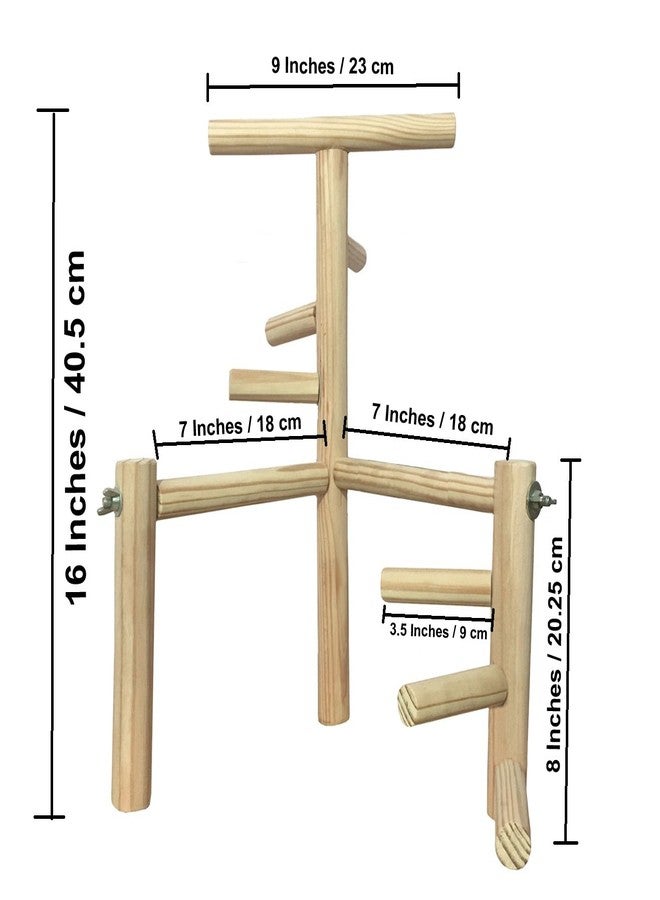 سايج سكوير حامل تدريب ضخم من مستويين، 40.5 سم/16 بوصة، بست درجات، مصنوع من الخشب الطبيعي، يُستخدم كحامل للطيور أو كلعبة لها. - Image 2