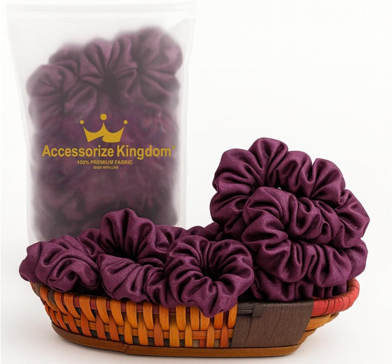 Accessorize Kingdom Premium Hair Scrunchie for Women| Scrunchies for Girls | Scrunchies for Thick, Curly, & Fine Hair | Soft & Smooth Hair Ties (Plum Purple, Pack of 12) - Image 1