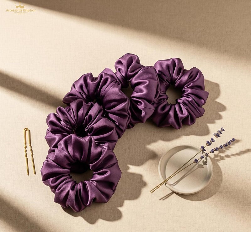 Accessorize Kingdom Premium Hair Scrunchie for Women| Scrunchies for Girls | Scrunchies for Thick, Curly, & Fine Hair | Soft & Smooth Hair Ties (Plum Purple, Pack of 12) - Image 2