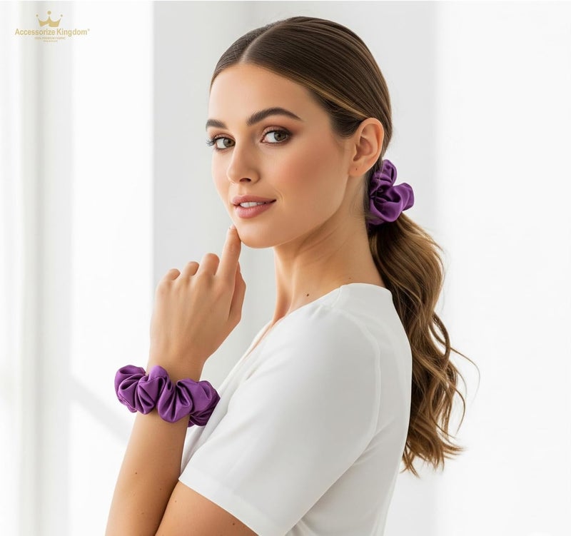 Accessorize Kingdom Premium Hair Scrunchie for Women| Scrunchies for Girls | Scrunchies for Thick, Curly, & Fine Hair | Soft & Smooth Hair Ties (Plum Purple, Pack of 12) - Image 3