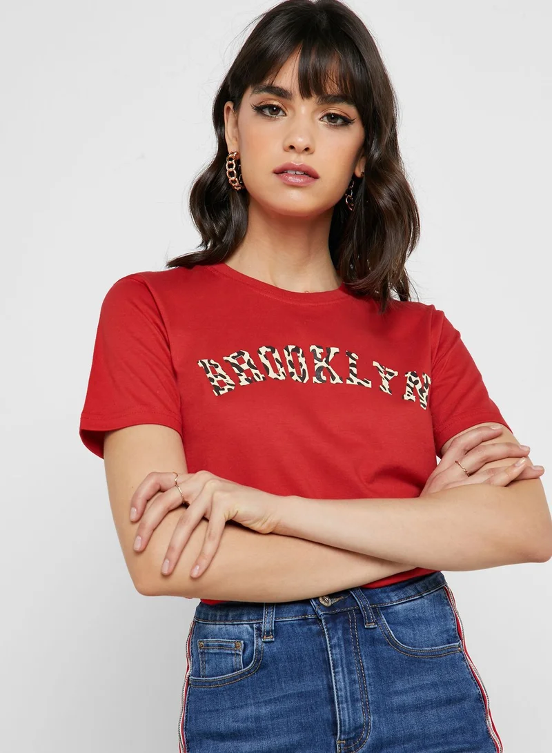 Ginger Leopard Print Slogan T-Shirt