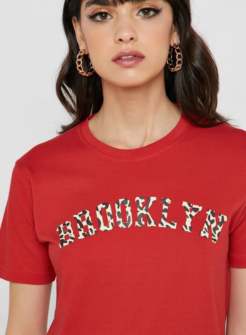 Ginger Leopard Print Slogan T-Shirt