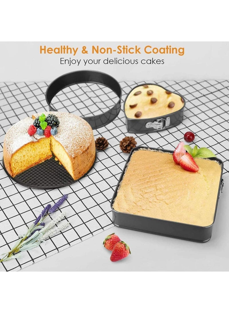 3-Piece Non-Stick Springform Cake Pan Set with Removable Bottom - Round, Square, and Heart Shapes - Image 5