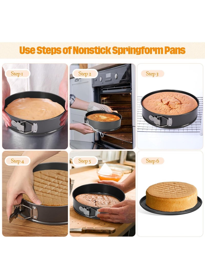 3-Piece Non-Stick Springform Cake Pan Set with Removable Bottom - Round, Square, and Heart Shapes - Image 3