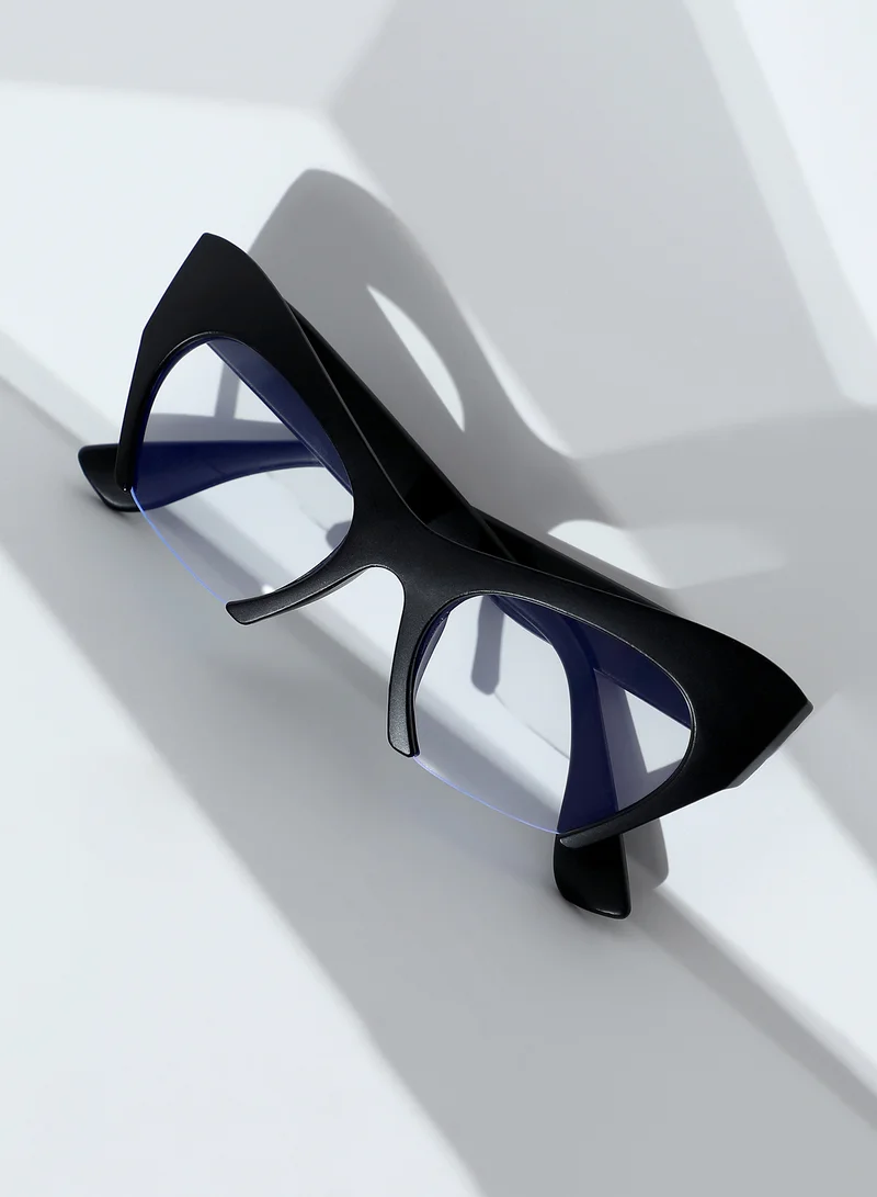 Haute Sauce Haute Sauce Women's The Abstract Half-Rim Cateye Sunglasses For Casual Wear | One-Size | Onyx Black Polycarbonate Frame | Transparent Polarized Lens | Half-Rim | Eyewear For Woman & Girls