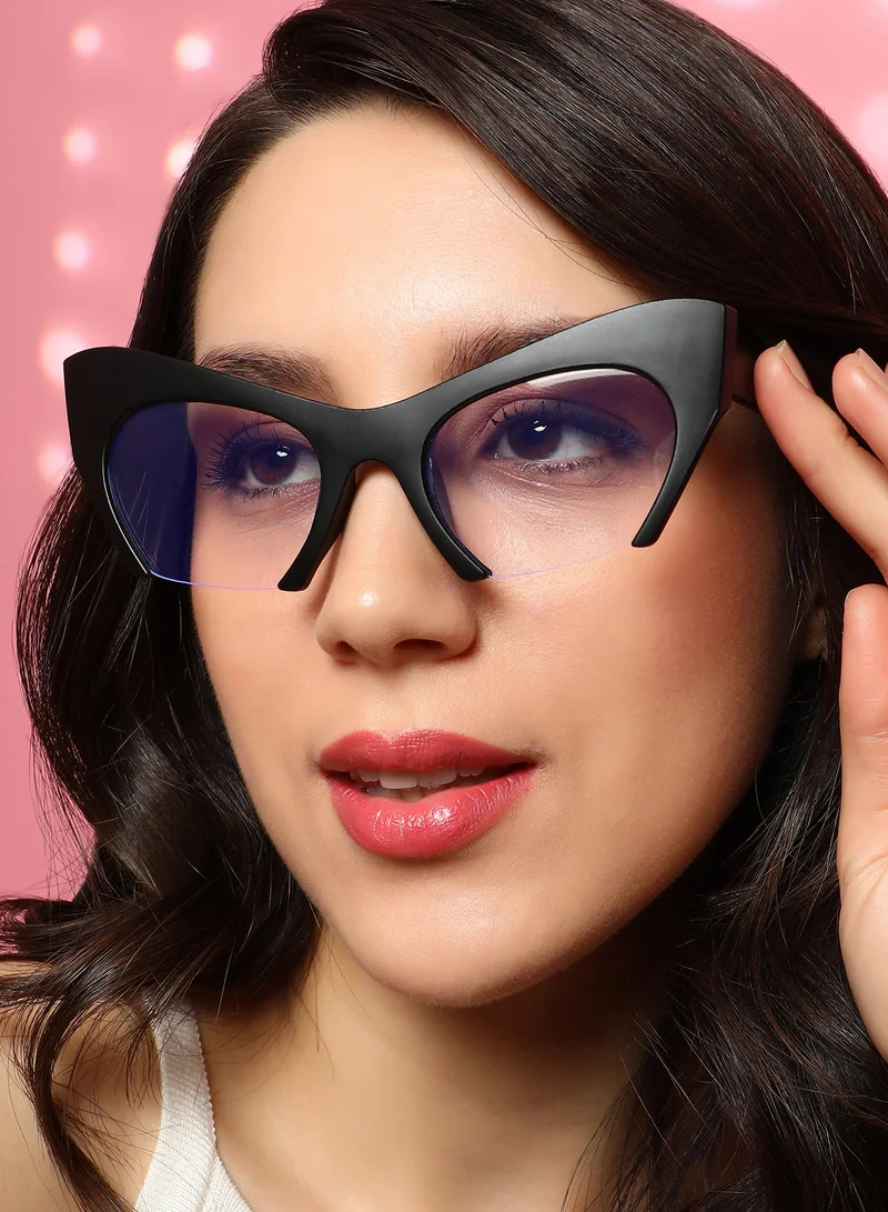 Haute Sauce Haute Sauce Women's The Abstract Half-Rim Cateye Sunglasses For Casual Wear | One-Size | Onyx Black Polycarbonate Frame | Transparent Polarized Lens | Half-Rim | Eyewear For Woman & Girls