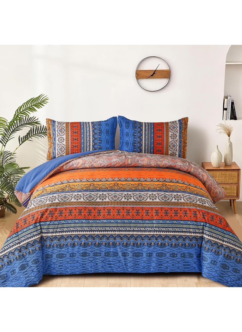 Goodidea Goodidea Boho Comforter Queen Size  3 Piece Blue Orange Bohemian Striped Western Comforter Set  Ultra Soft Lightweight Microfiber Boho Hippie Bedding Set with 2 Pillow Shams for All Seasons  - Image 1