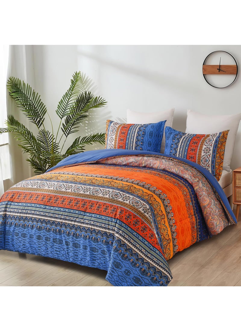 Goodidea Goodidea Boho Comforter Queen Size  3 Piece Blue Orange Bohemian Striped Western Comforter Set  Ultra Soft Lightweight Microfiber Boho Hippie Bedding Set with 2 Pillow Shams for All Seasons  - Image 3