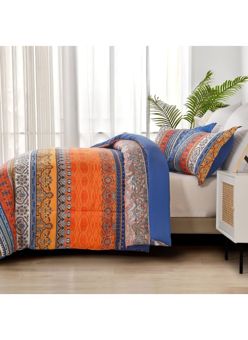 Goodidea Goodidea Boho Comforter Queen Size  3 Piece Blue Orange Bohemian Striped Western Comforter Set  Ultra Soft Lightweight Microfiber Boho Hippie Bedding Set with 2 Pillow Shams for All Seasons  - Image 2