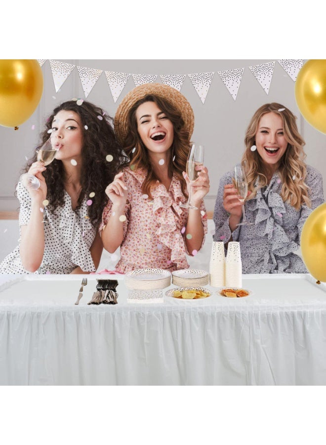 Mordely White Plastic Table Skirt & Tablecloth Set, 14FT Disposable Table Skirting includes Table Cover for Rectangle Table, Wedding, Birthday Party, Wine Party, Baby Shower, Buffet Banquet Decorations - Image 2