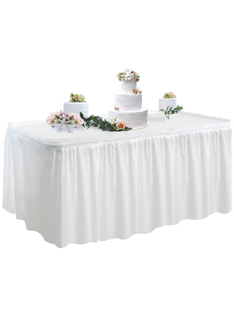Mordely White Plastic Table Skirt & Tablecloth Set, 14FT Disposable Table Skirting includes Table Cover for Rectangle Table, Wedding, Birthday Party, Wine Party, Baby Shower, Buffet Banquet Decorations - Image 1