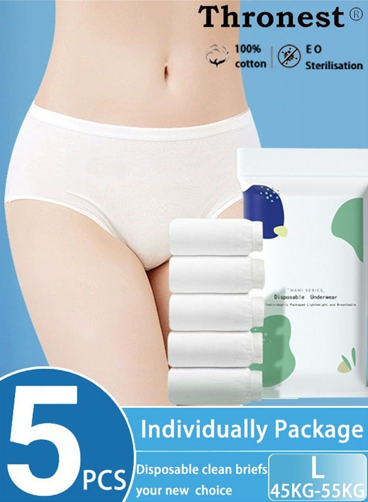 Thronest 5PCS Disposable Panties Women's Disposable Briefs Pure Cotton Underwear for Travel Mid Waist Soft Hygienic Briefs Disposable Maternity Underwear Disposable Underpants Girls Travel Underwear Disposable, size L  - Image 1