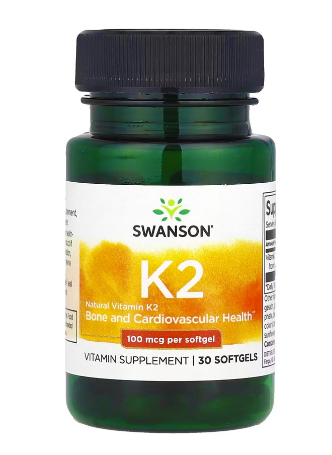 SWANSON - Natural Vitamin K2 100 mcg 30 Softgels - Image 1