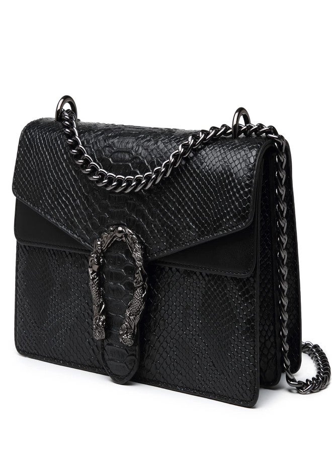 MYHOZEE Crossbody Bags for Women - Snake Printed Clutch Purses Leather Shoulder Bags Chain Strap Evening Handbags Black - Image 1