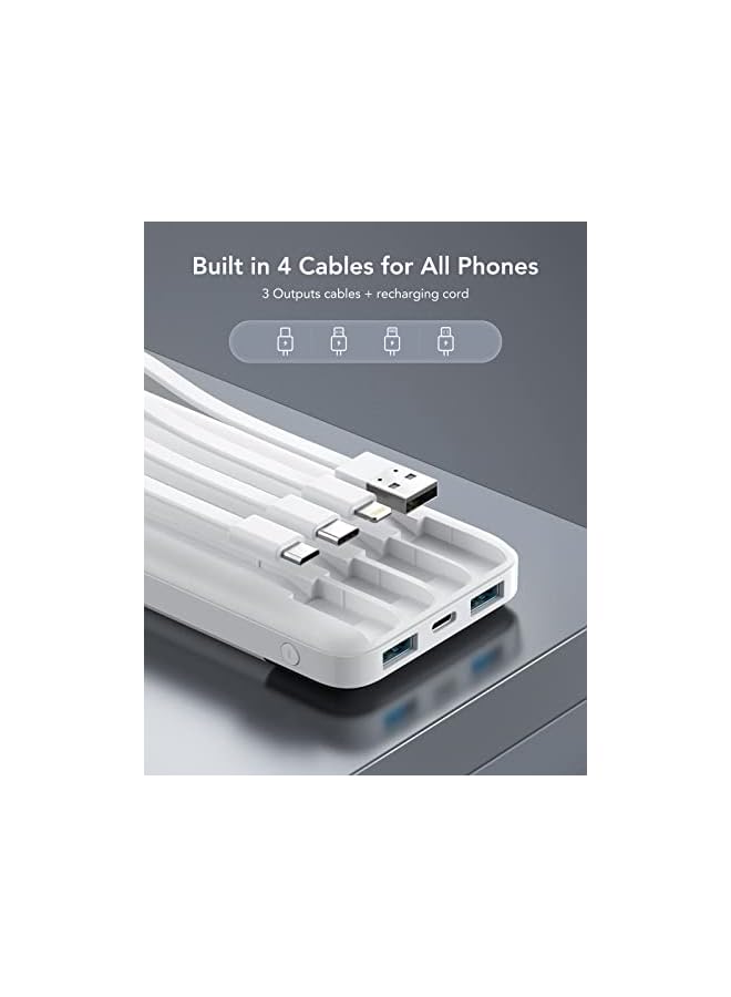 Charmast Power Bank with Built in Cable, 10000mAh USB C Battery Pack 6 Outputs 2 Inputs with LED Display Type C Powerbank Portable Charger Compatible with Smartphones Tablets and More-White - Image 3