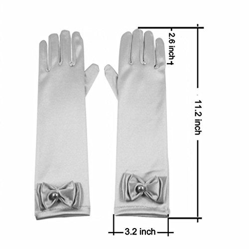 DreamHigh Kids Stretch Satin Long Finger Gloves for Flower Girl Children Party White - Image 2