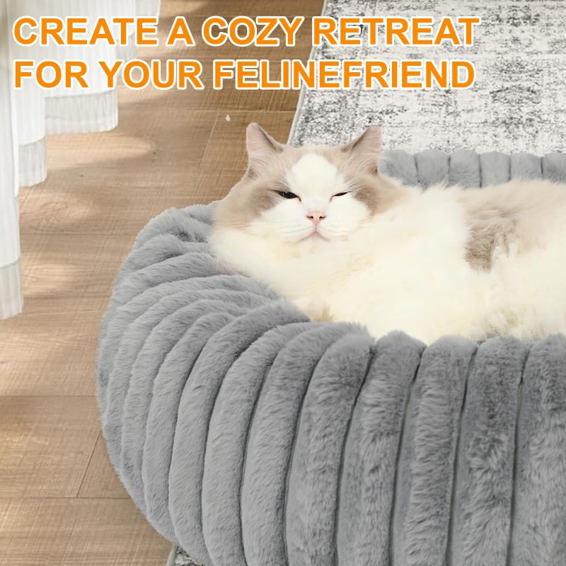 Wn's Day Washable Small Cat Dog Bed,Calming Anti Anxiety Round Donut Dog Bed,Cute Kitten Cat Beds for Indoor Cats,Fluffy Puppy Dogs Beds for Small Dogs, Anti-Slip Comfort Pet Bed(Grey,S) - Image 5