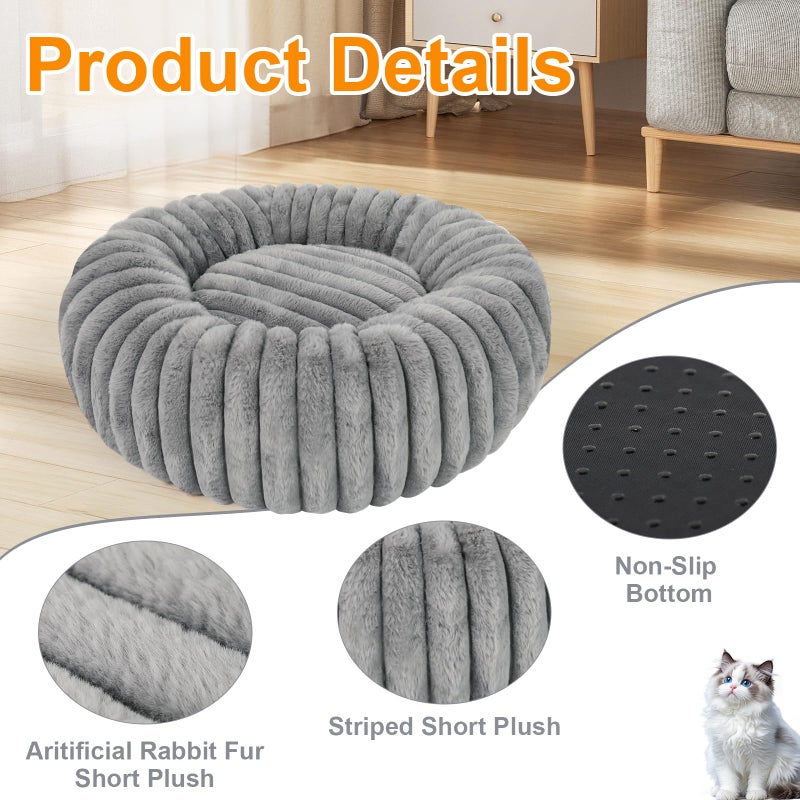 Wn's Day Washable Small Cat Dog Bed,Calming Anti Anxiety Round Donut Dog Bed,Cute Kitten Cat Beds for Indoor Cats,Fluffy Puppy Dogs Beds for Small Dogs, Anti-Slip Comfort Pet Bed(Grey,S) - Image 2