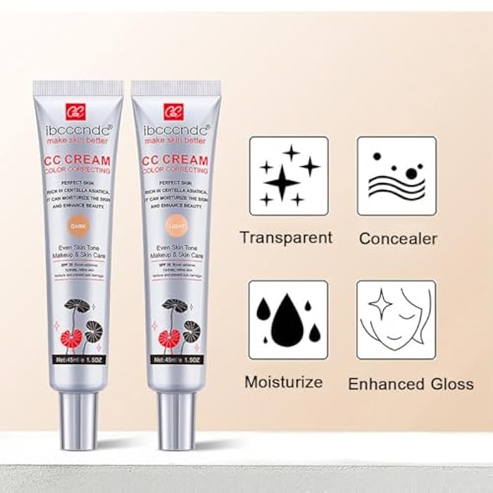 WFWJ كريم تصحيح اللون CC مع SPF 25، أساس تغطية كاملة، سيروم مرطب، تحسين نسيج البشرة، تجنب أضرار الشمس (داكن، 45 مل) - Image 4