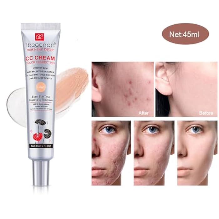 WFWJ كريم تصحيح اللون CC مع SPF 25، أساس تغطية كاملة، سيروم مرطب، تحسين نسيج البشرة، تجنب أضرار الشمس (داكن، 45 مل) - Image 3