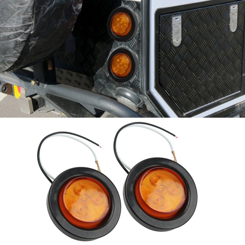 LED Trailer Light 2 Inch Yellow Round Waterproof - Multipurpose Universal Side Marker Lamp for DC10-30V Trucks Trailers UTV UTE Buses - Image 2