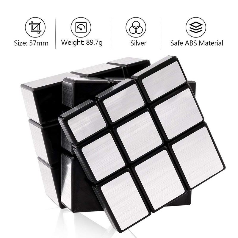 D-FantiX Shengshou Mirror Cube 3x3x3 Speed Cube 3x3 Mirror Blocks Cube Different Shapes Silver Cube 57mm - Image 2