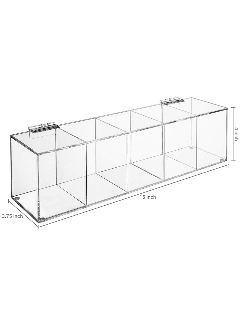 Modern Clear Premium Acrylic Tea Bag Organizer Box with 5 Compartments and Hinged Lid, Kitchen Countertop Storage Caddy for Assorted Teas and Condiments