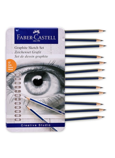 Faber-Castell Graphite Pencils Drawing Set: 12 Art Pencils for Sketching (4H, 3H, 2H, H, F, HB, B, 2B, 3B, 4B, 5B, and 6B), Shading Pencils for Drawing and Sketching, Graphite Drawing Kit