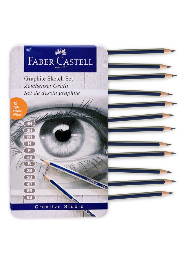 FABER-CASTELL - Faber-Castell Graphite Pencils Drawing Set: 12 Art Pencils for Sketching (4H, 3H, 2H, H, F, HB, B, 2B, 3B, 4B, 5B, and 6B), Shading Pencils for Drawing and Sketching, Graphite Drawing Kit - Image 1
