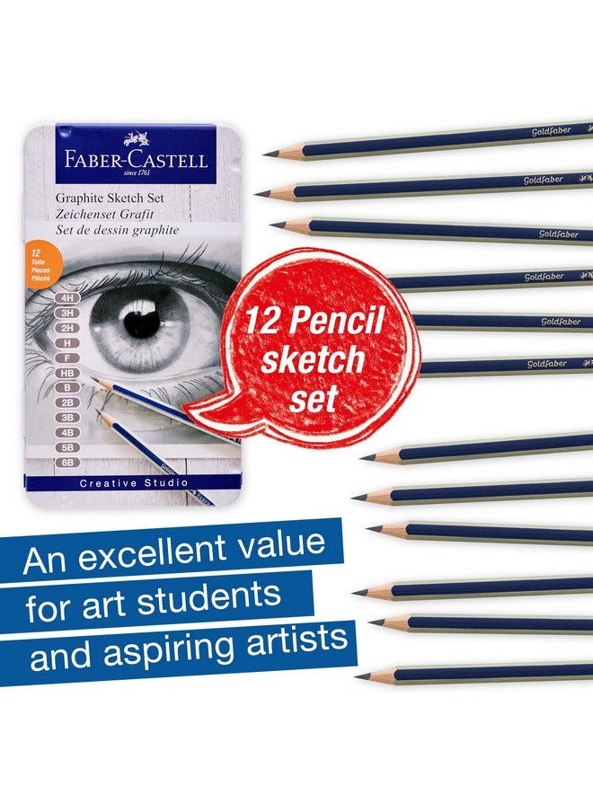 FABER-CASTELL - Faber-Castell Graphite Pencils Drawing Set: 12 Art Pencils for Sketching (4H, 3H, 2H, H, F, HB, B, 2B, 3B, 4B, 5B, and 6B), Shading Pencils for Drawing and Sketching, Graphite Drawing Kit - Image 1