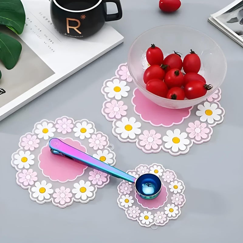 P Plus Fire Silicone Flower Shape Heat Resistant Trivets Pot Holder Mats Cup Potholders (Pink, Set of 6, Big Size) - Image 5